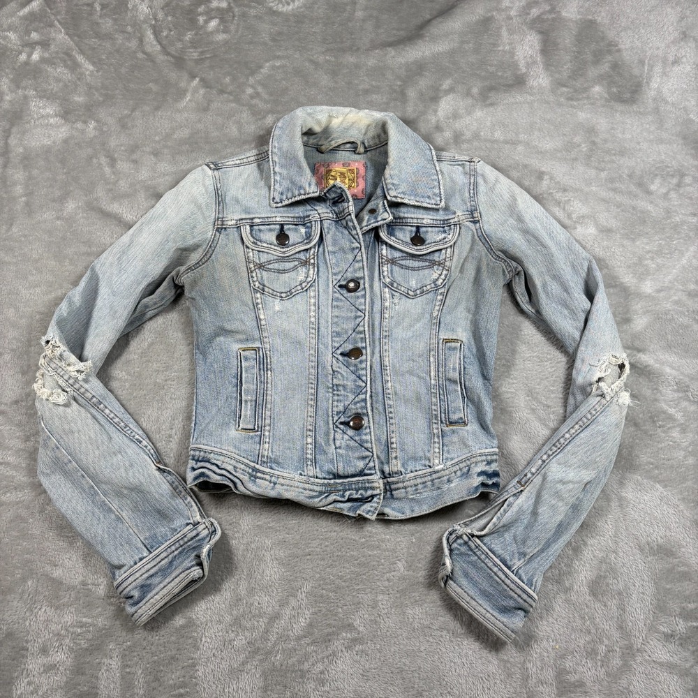 Vintage Abercrombie Fitch Jean Jacket Womens Small Blue Denim 90s Y2K Distressed